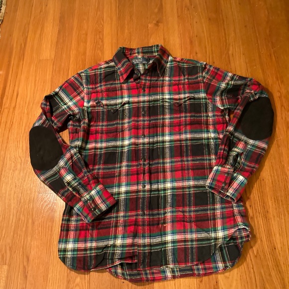 Polo Ralph Lauren Western Patch Suede Elbow Snap Plaid Flannel Shirt - Picture 3 of 11